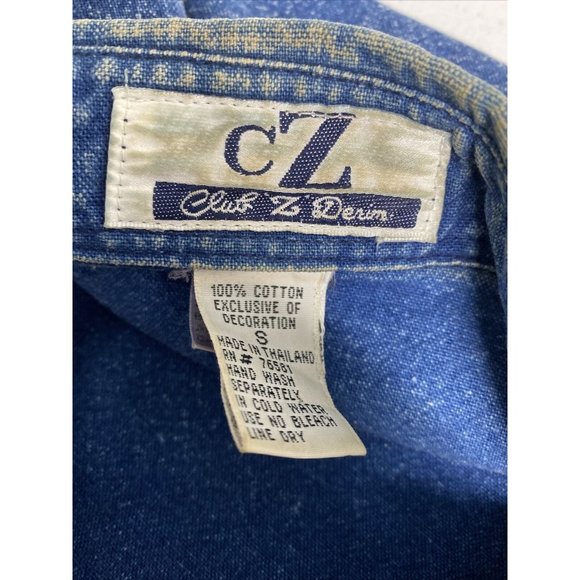 VTG Club Z Denim Long Sleeve Button Down Embroidered Beaded Denim Blouse Women S - Picture 12 of 14
